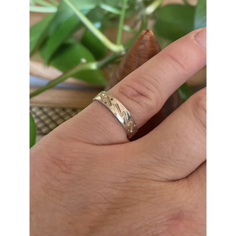 Sterling Silver 925 Lighting Bolt Southwestern Cuff Ring Sz 5.25 Adjustable